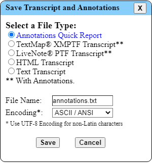 Save Transcript and Annotations